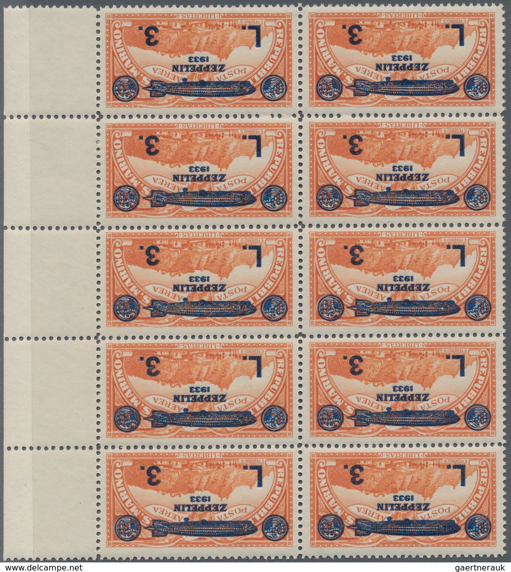 San Marino: 1933, Airmail Stamp ‚Monte Titano‘ 50c. Orange With Blue Opt. ‚ZEPPELIN 1933 / L. 3.‘ In - Usados