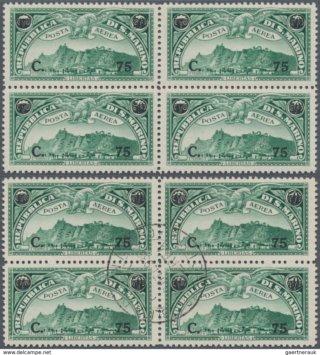 San Marino: 1936, Airmail Stamp ‚Monte Titano‘ 50c. Green Surcharged ‚C. 75‘ In A Lot With 480 Stamp - Used Stamps