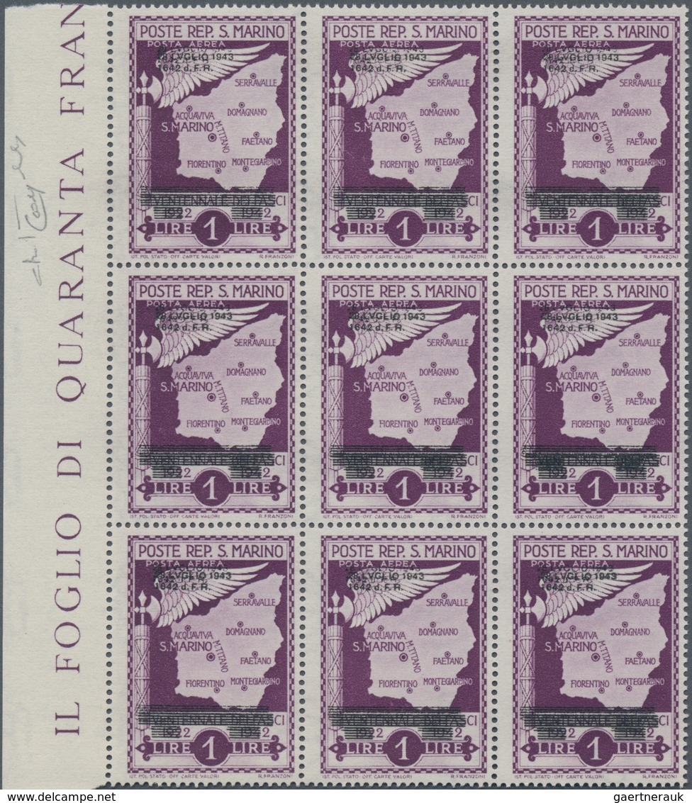 San Marino: 1943, Downfall Of Facism UNISSUED Airmail Stamp 1lire Violet With DOUBLE OVERPRINT ‚28 L - Gebraucht