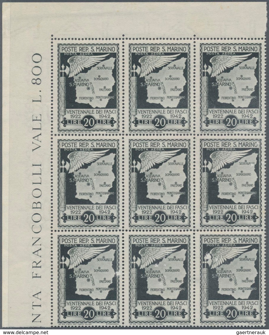 San Marino: 1943, Downfall Of Facism UNISSUED Airmail Stamp 20lire Black Without Overprint In A Lot - Usados