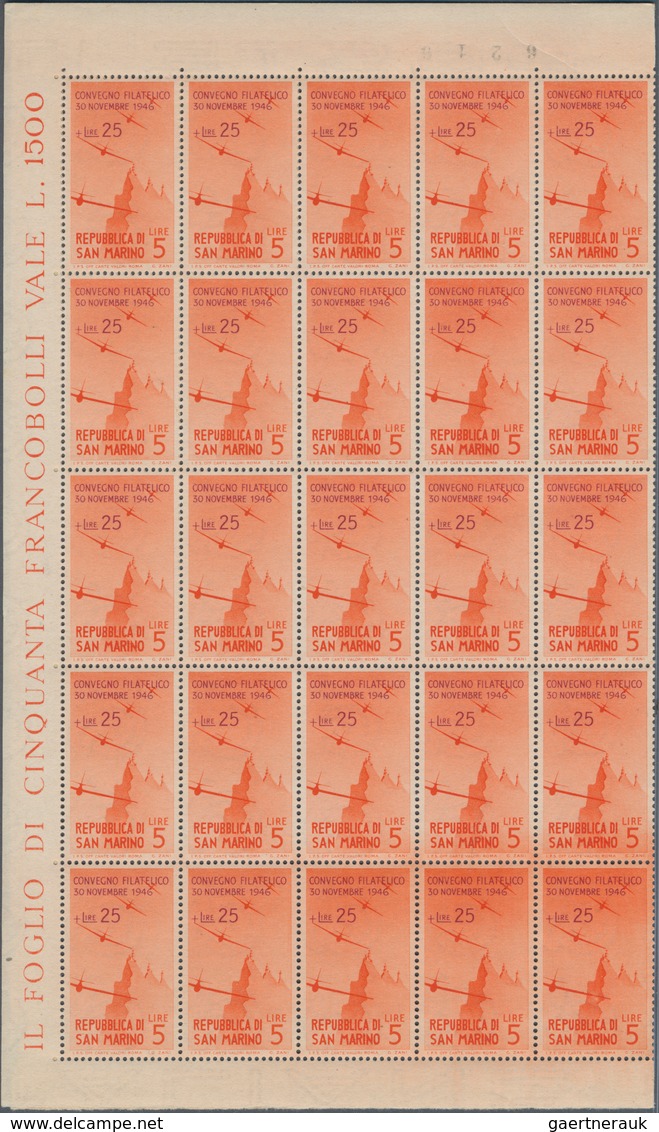 San Marino: 1946, Airmail Stamps With Overprint Philatelic Congress, Full Sheet Of 50 Stamps (one Ti - Usados