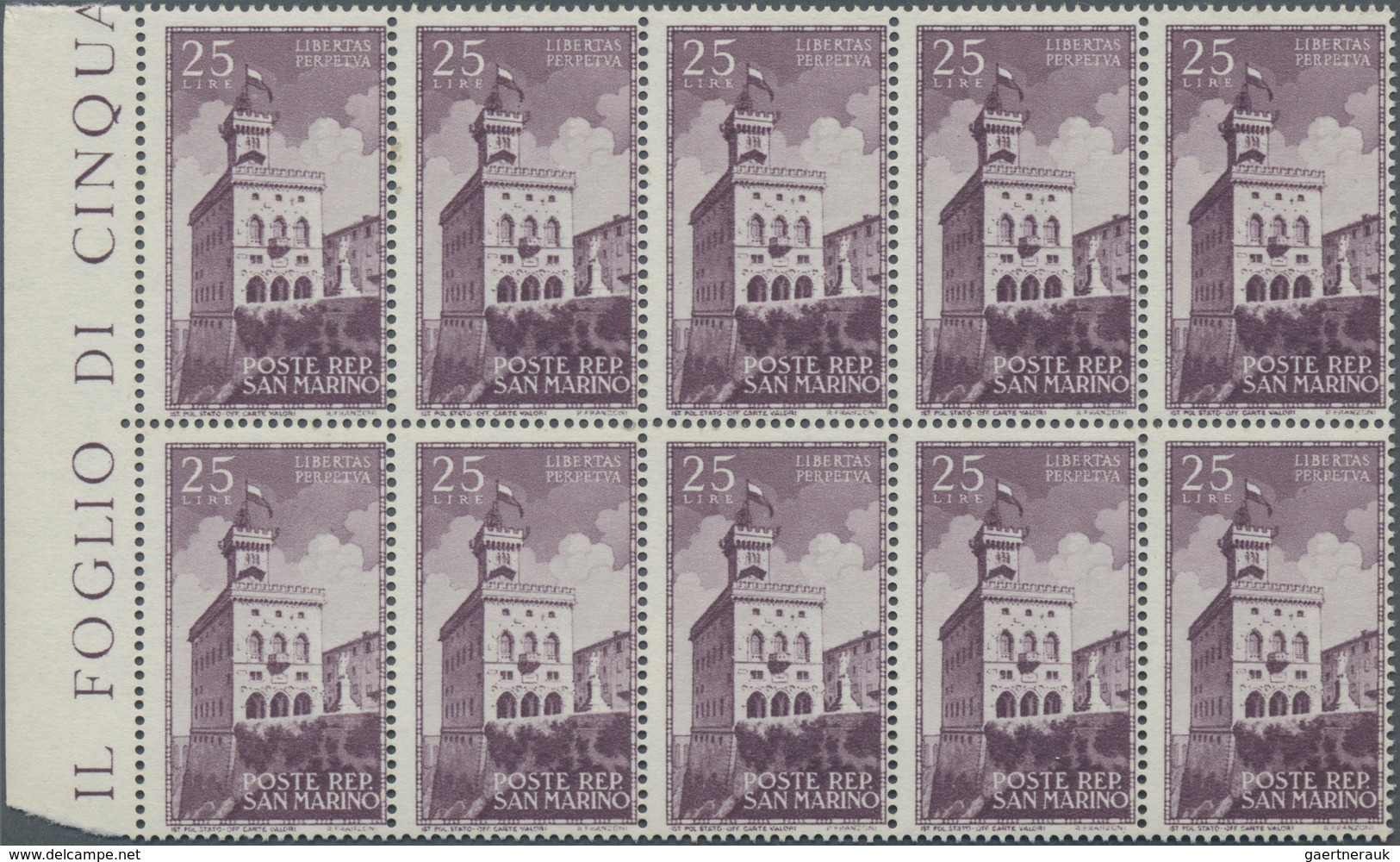 San Marino: 1945, 50 Years Government Palace 25l. Dark-lilac In A Lot With About 450 Stamps In Large - Usados