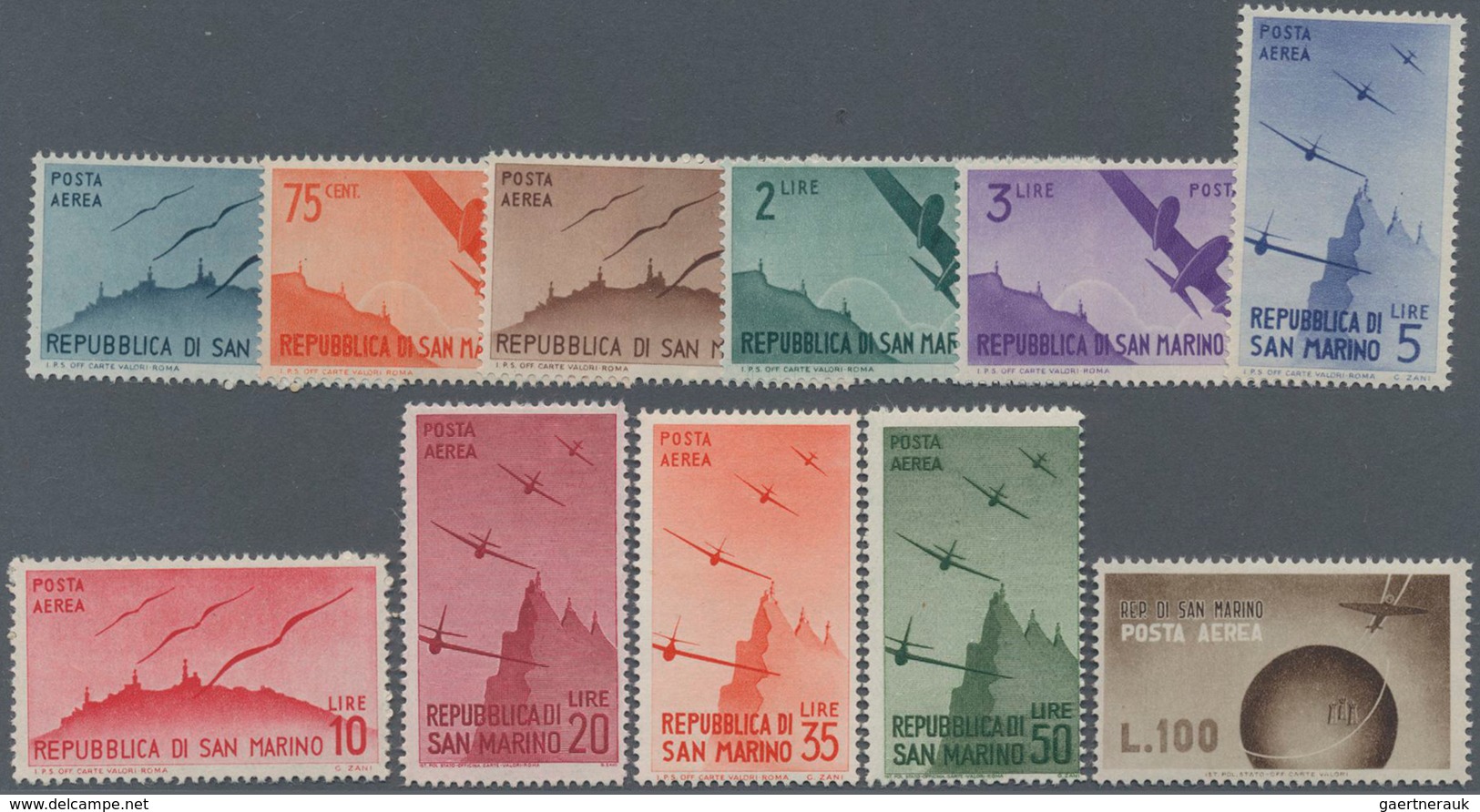 San Marino: 1946/1947, Airmail Stamps Complete Set Of 11 In A Lot With Approx. 175 Sets Incl. Many B - Usados