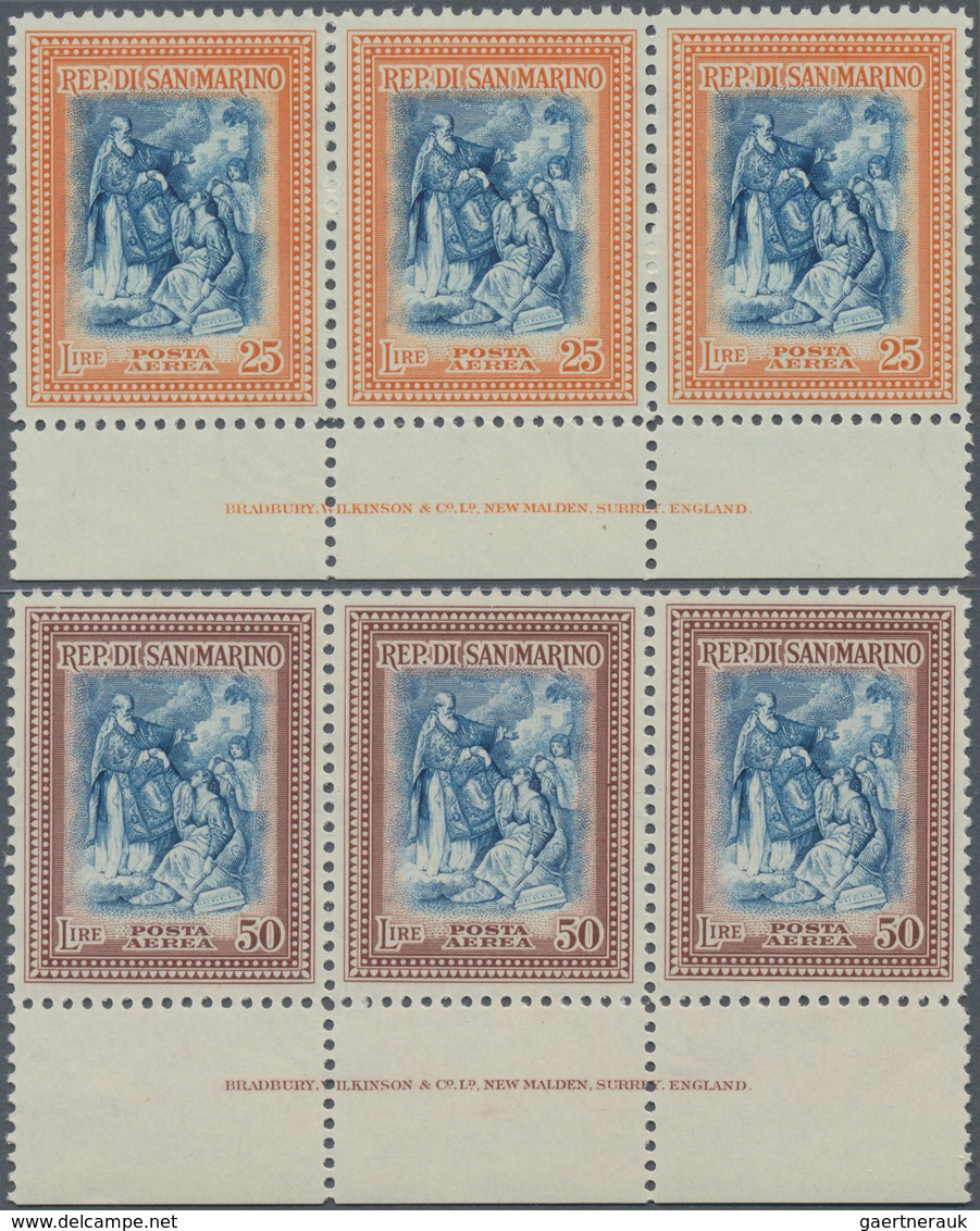 San Marino: 1947, Reconstruction (Batoni Painting) Set Of Two Airmail Stamps 25l. Orange/blue And 50 - Usados