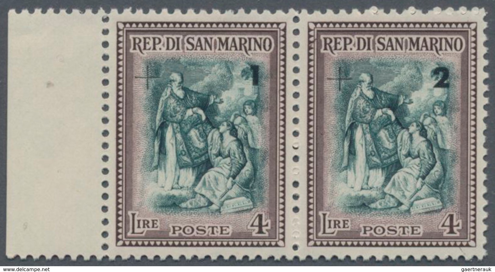San Marino: 1947, Reconstruction (Batoni Painting) Complete Set Of Twelve With Different Surcharges - Usados