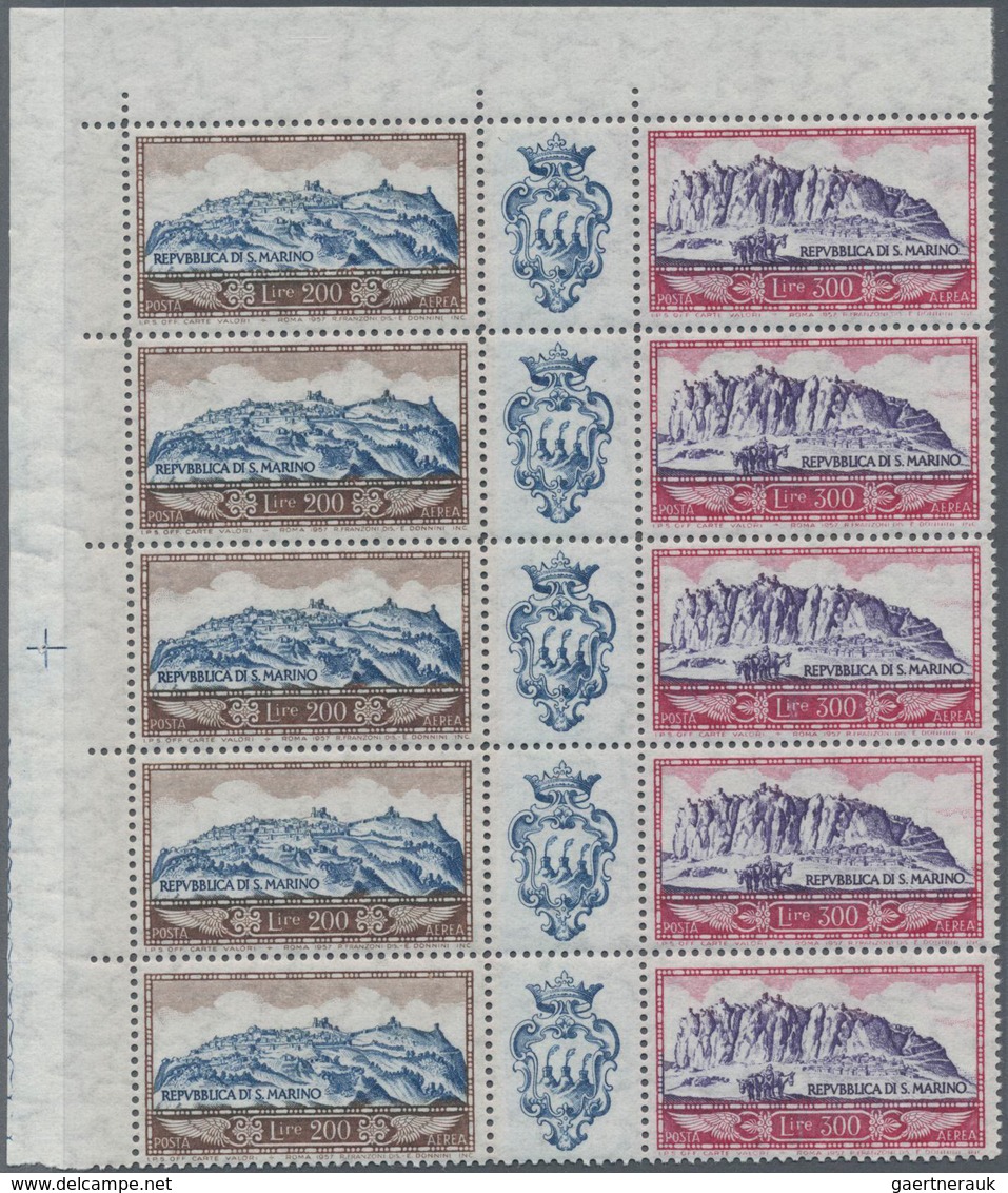 San Marino: 1958, Airmail Issue Se-tenant Strip Of Three (200l. + Label + 300l.) In A Lot With 310 S - Gebraucht