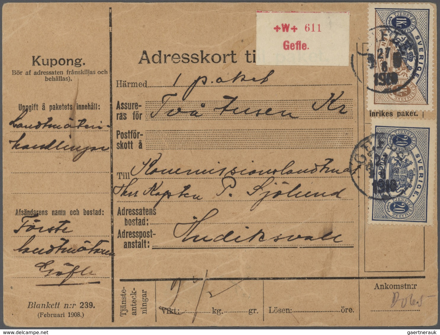 Schweden: 1850/1960 (ca) ungefähr 460 Belege - größtenteils Bedarf, viele Briefe, Formulare, ... ab