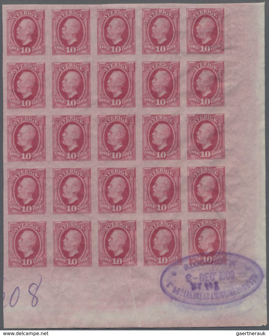 Schweden: 1891, Oscar II. 10öre Carmine-rose In A Lot With 100 IMPERFORATE Stamps From A Former Comp - Cartas & Documentos