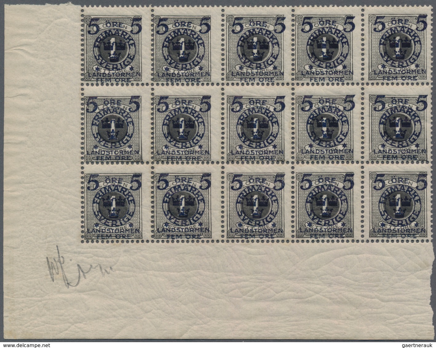 Schweden: 1916, Landstorm II 5+5öre On 1öre Black In A Lot With 100 Stamps In Larger Blocks (probabl - Briefe U. Dokumente