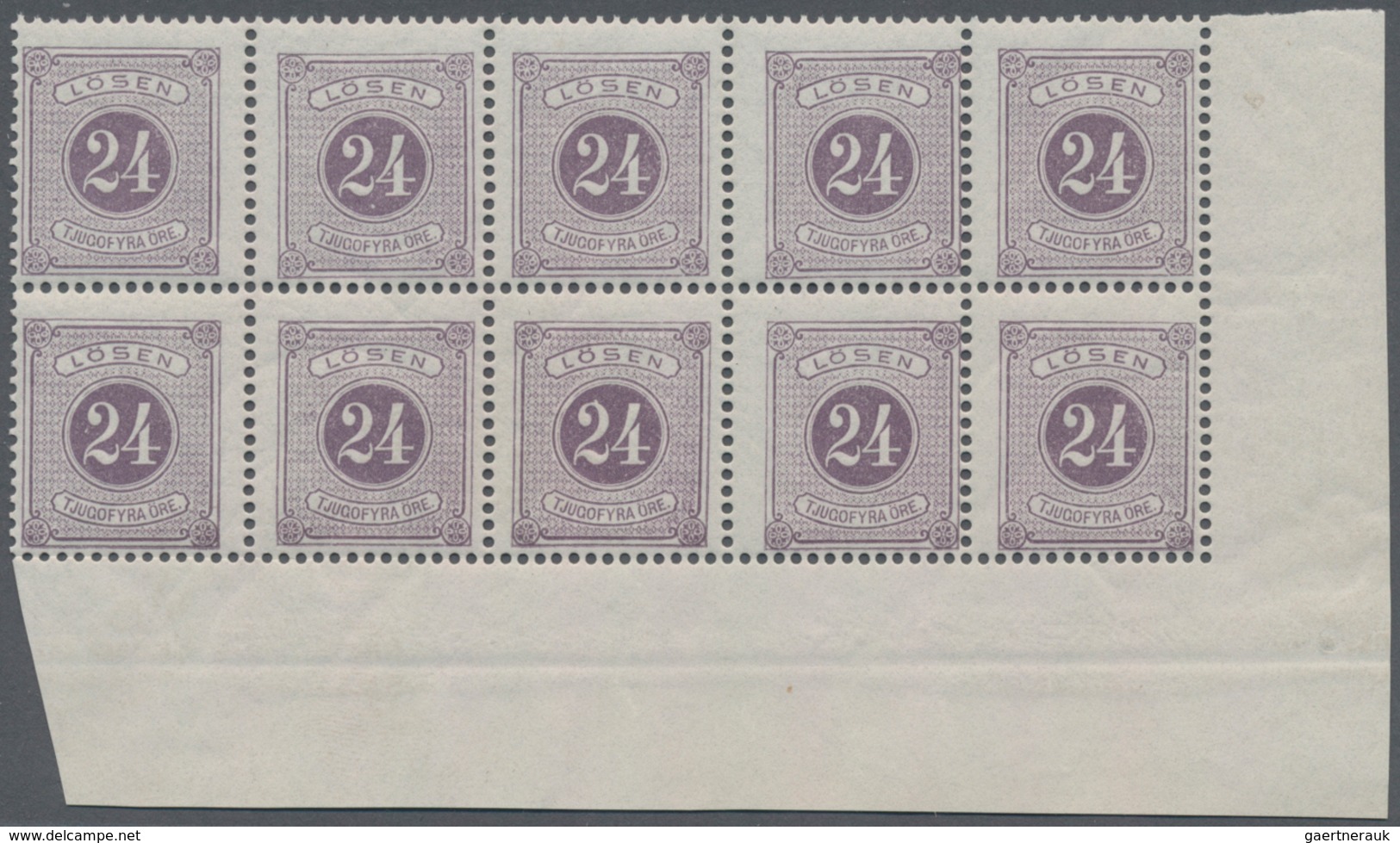 Schweden - Portomarken: 1882, Postage Due 24öre Violet Perf. 13 In A Lot With 40 Stamps In Blocks Of - Segnatasse