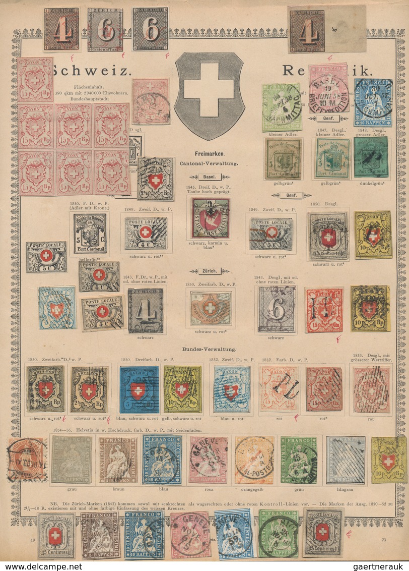 Schweiz: 1843/1900 (ca.), Sammlung Auf Blättern, Stark Unterschiedlich Erhalten Bzw. Mit Klassischen - Sammlungen