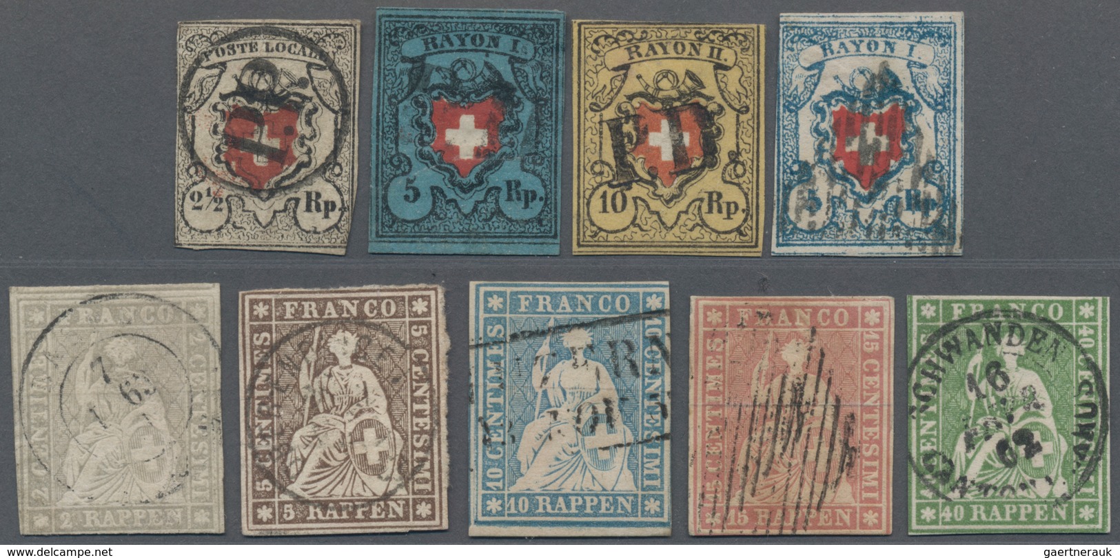 Schweiz: 1850-1910 Ca.: Über 200 Marken Auf Steckkarten, Beginnend Mit Einer Interessanten Poste Loc - Lotes/Colecciones