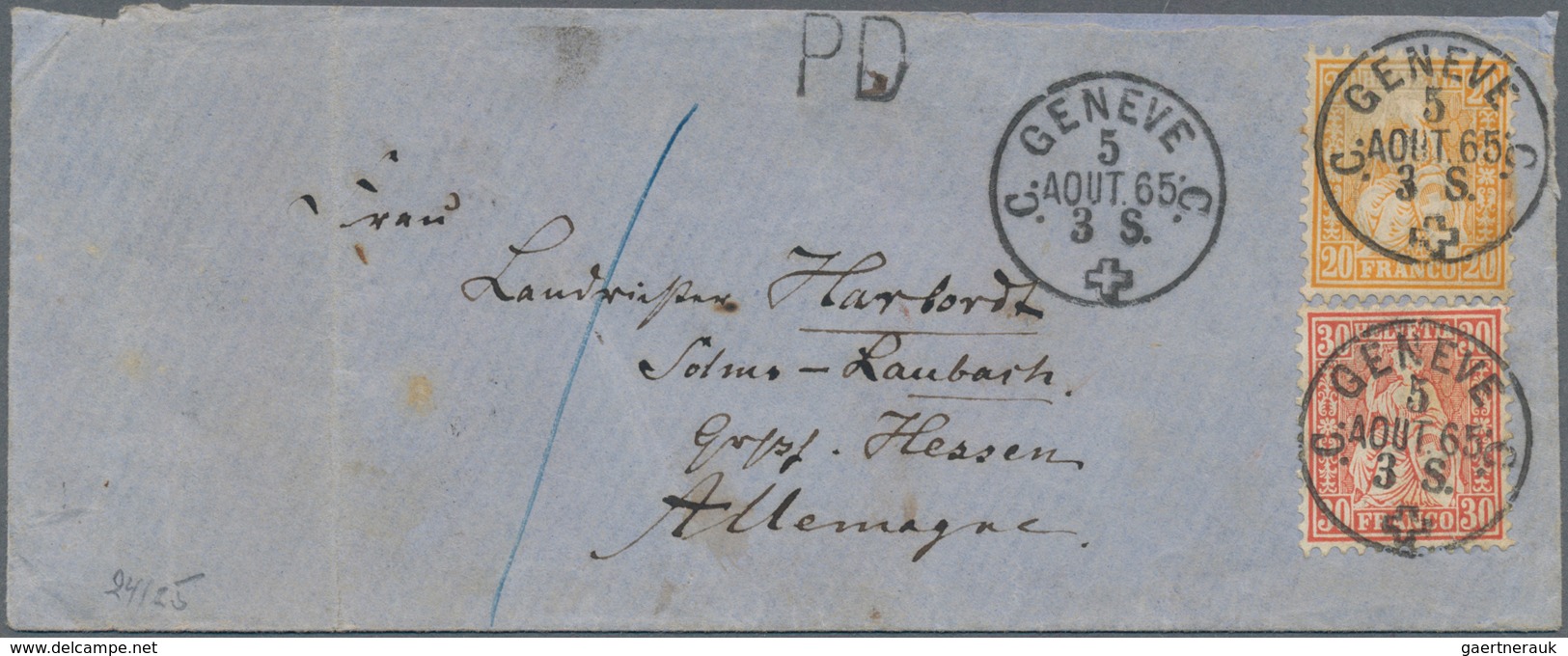 Schweiz: 1852/1900 (ca.), vielseitiger Posten von rund 150 Belegen ab Rayon mit Farbfrankatur, Paar