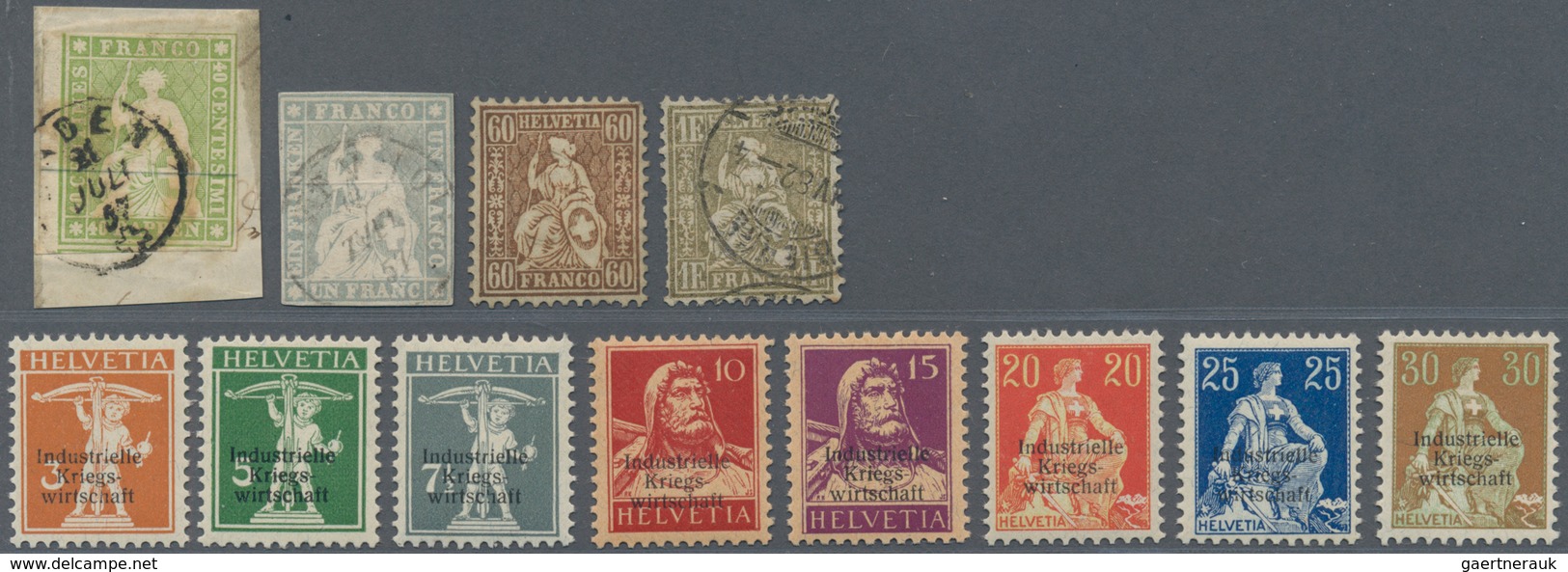 Schweiz: 1854/1918, Kleines Lot Mit U.a. Strubel 1 Fr. Gestempelt, Sitzende Helvetia 60 Rp. Bronze U - Lotes/Colecciones