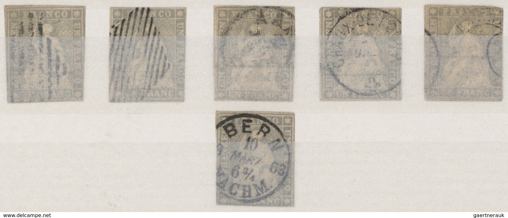 Schweiz: 1854-62 STRUBEL: Partie Von 115 Gestempelten Marken Aller Wertstufen, Dabei Je 6 Einzelwert - Sammlungen