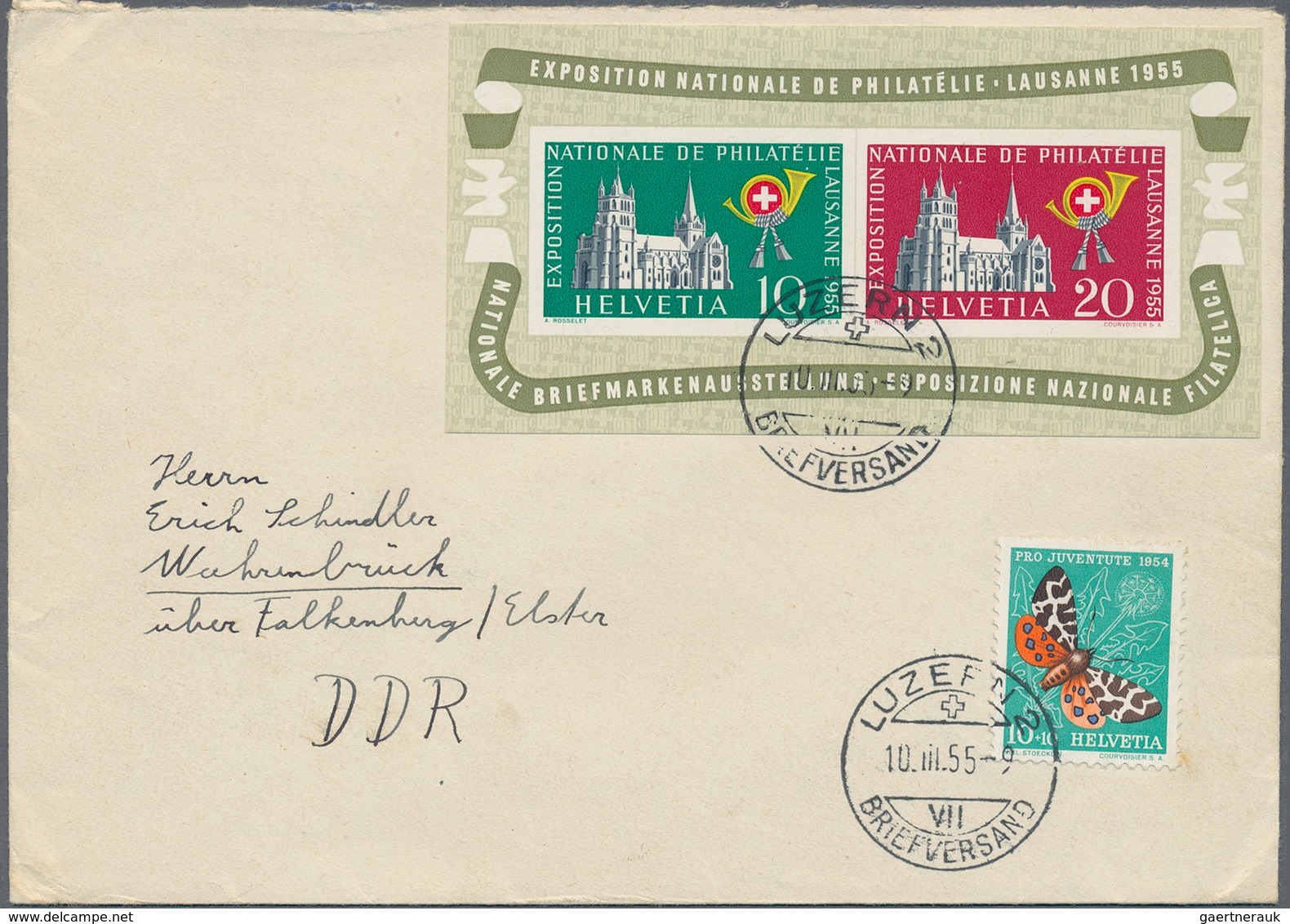 Schweiz: 1909/1955, Partie Von 38 Belegen, Dabei 30 Mit Zusammendrucken Und Acht Briefe Mit Block-Fr - Lotes/Colecciones