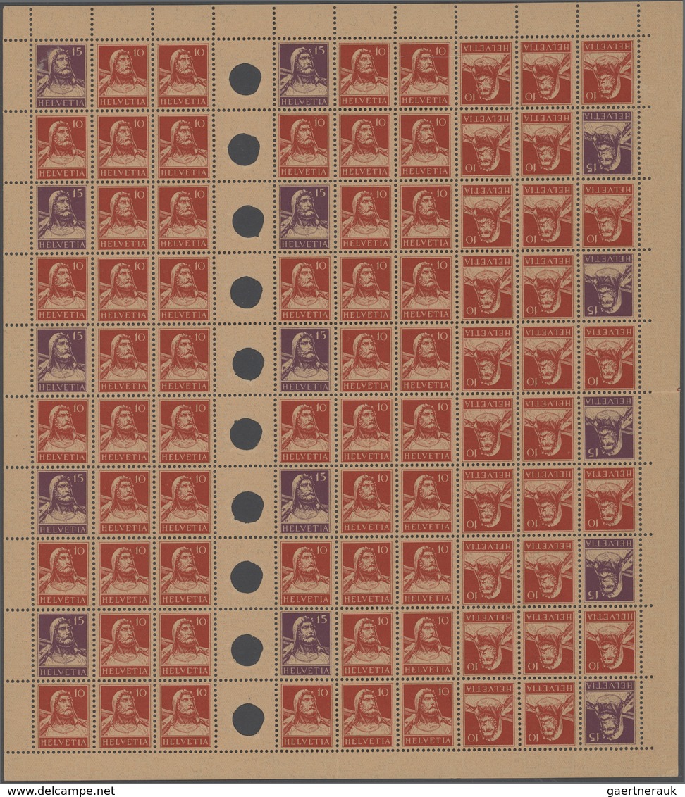 Schweiz - Zusammendrucke: 1918/1921, Lot Von Vier Kompletten Markenheftchenbogen: MiNr. 10 (Mi. 1.10 - Zusammendrucke