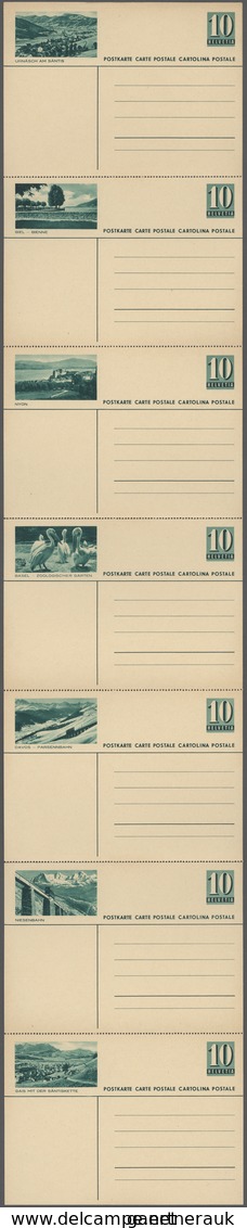 Schweiz - Ganzsachen: 1935 Komplette Serie Von 28 Bildpostkarten 10 Rappen Grün Auf Rahmfarben In Vi - Postwaardestukken
