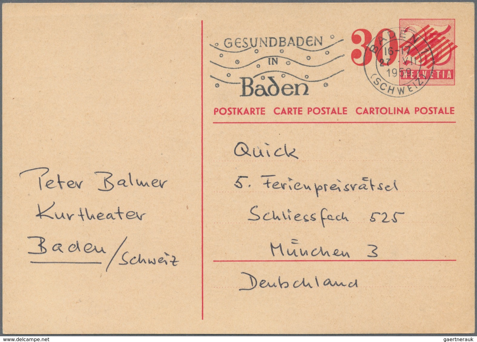 Schweiz - Ganzsachen: 1942/84 Ca. 210 Gefälligkeitsgebrauchte Und Bedarfsverwendete Ganzsachenpostka - Enteros Postales