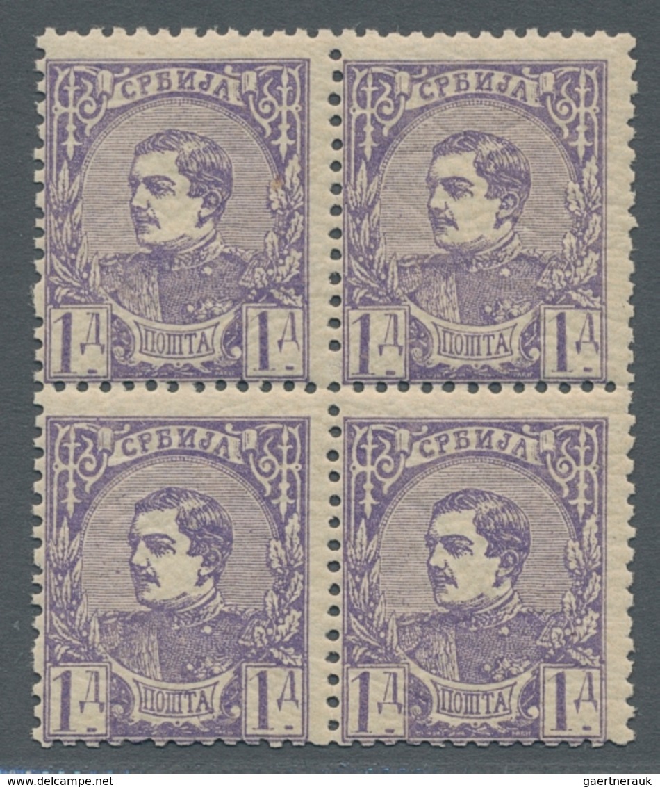 Serbien: 1880, Definitives "Milan", Specialised Assortment Of 32 Stamps Incl. Complete Set Blocks Of - Serbia
