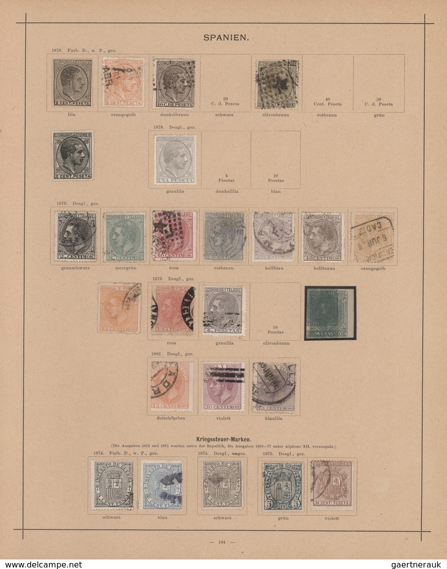 Spanien: 1850/1880, mainly used collection of classic and semi-classic issues arranged on ancient Sc