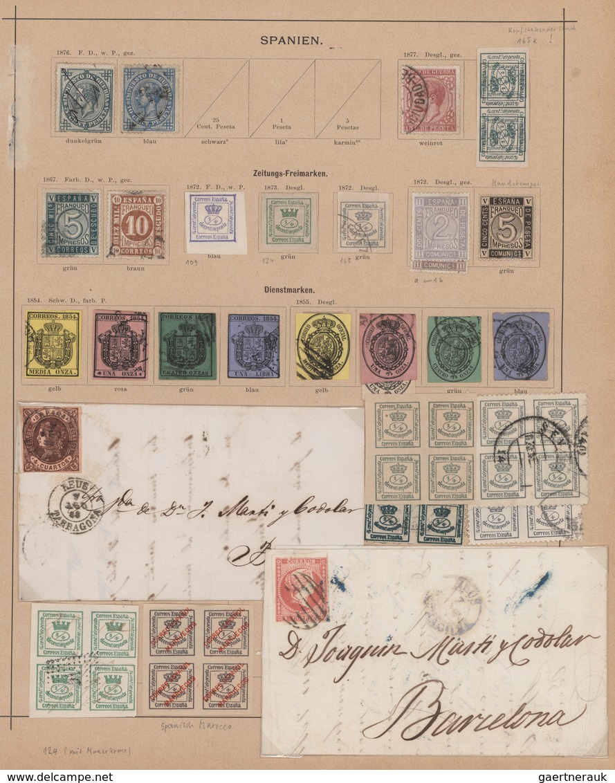 Spanien: 1850/1880, mainly used collection of classic and semi-classic issues arranged on ancient Sc