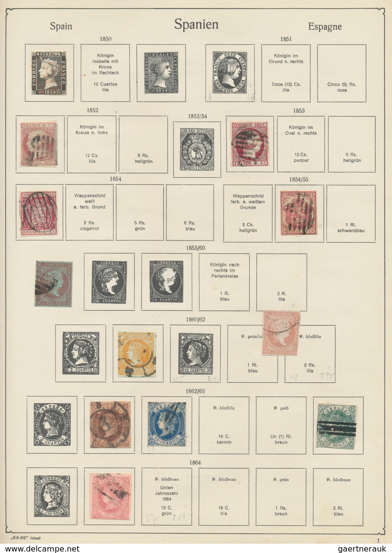 Spanien: 1850/1963, Collection On Old Text Form Pages, At The Beginning Mostly Collected Used But Fr - Oblitérés
