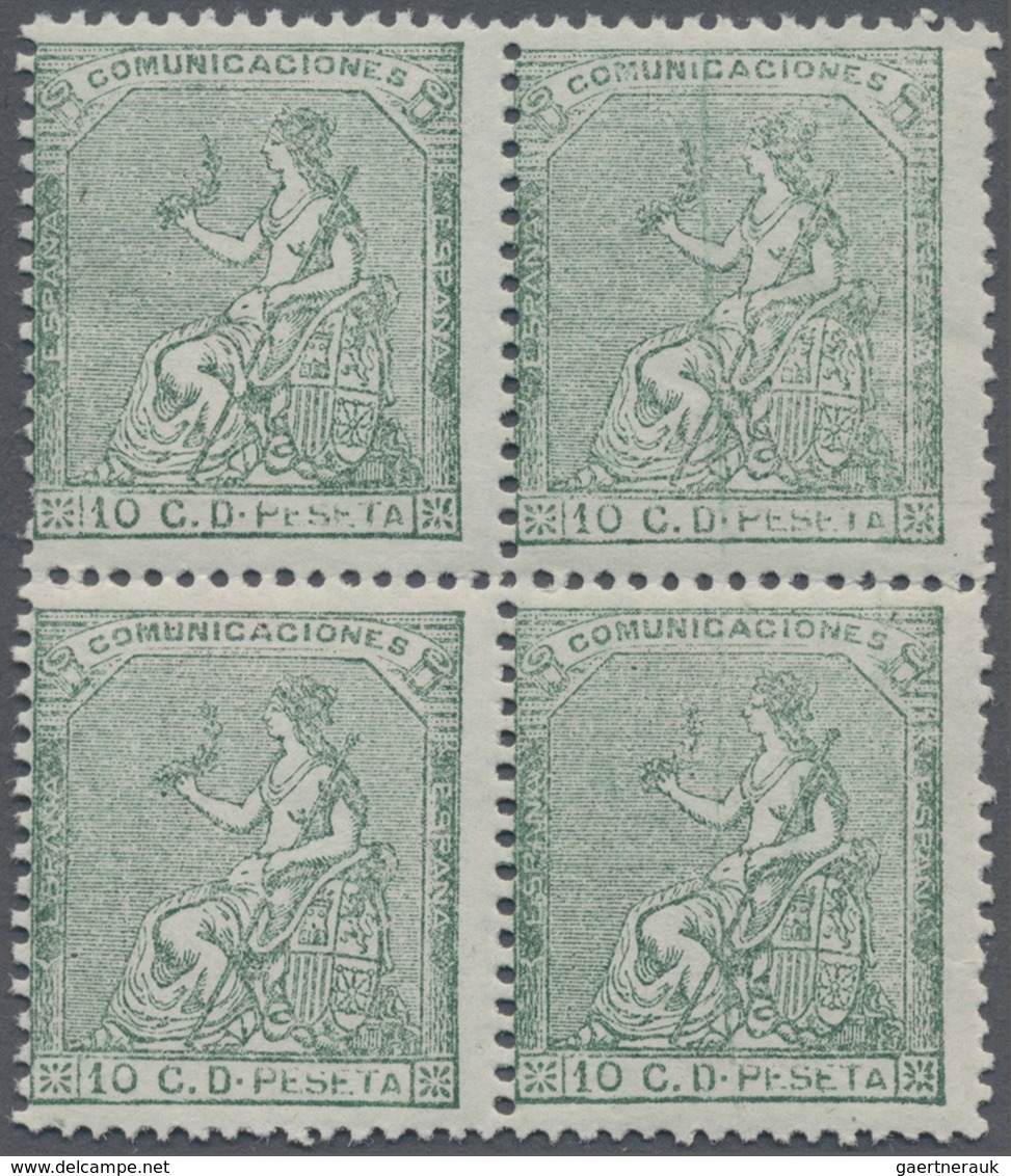 Spanien: 1873, Sitting Hispania 10c. Dark-green (shades) In A Lot With Approx. 900 Stamps Mostly In - Usados