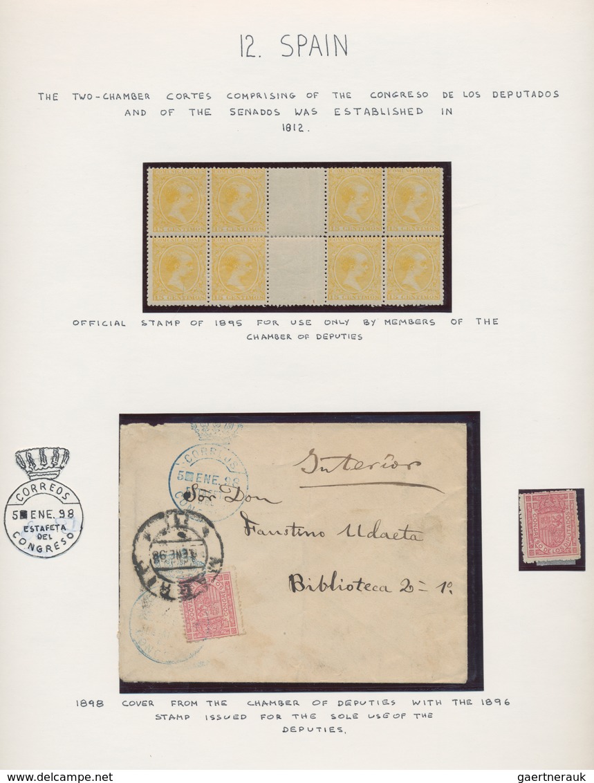 Spanien: 1895/1925, Mail Of Spanish Parliament "CONGRESO", Lot Of Six Covers And 16 Offical Stamps. - Usados