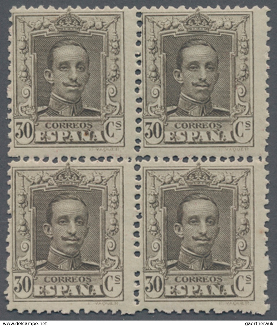 Spanien: 1926, King Alfonso XIII. 30c. Dark Brown In A Lot With 80 Stamps In Blocks Of Four, Mostly - Used Stamps