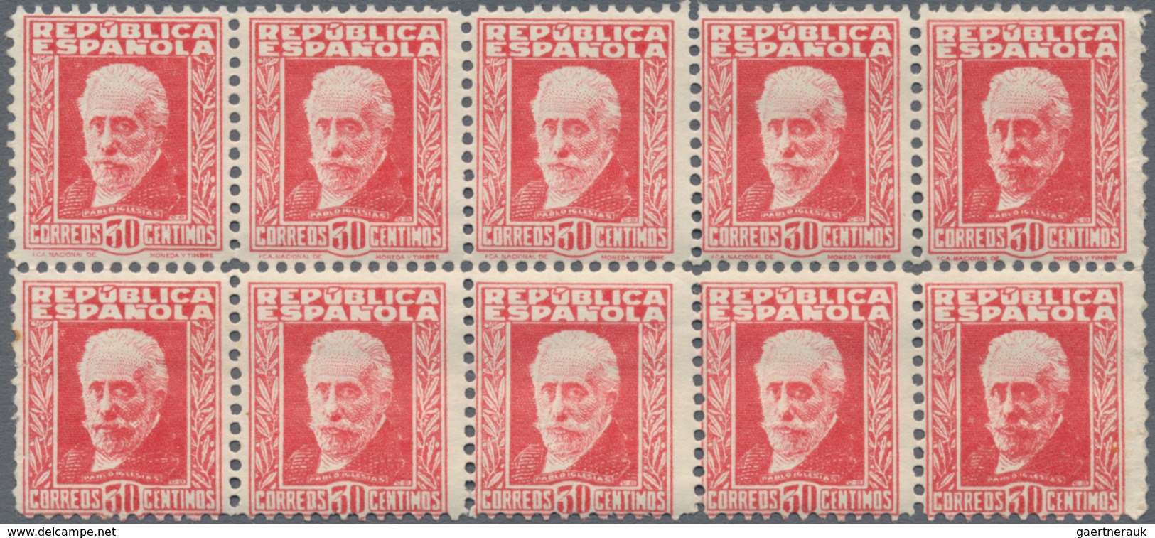 Spanien: 1932, Pablo Iglesias 30c. Carmine Perf. 11¼ Without Control Number In A Lot With Approx. 1. - Gebraucht
