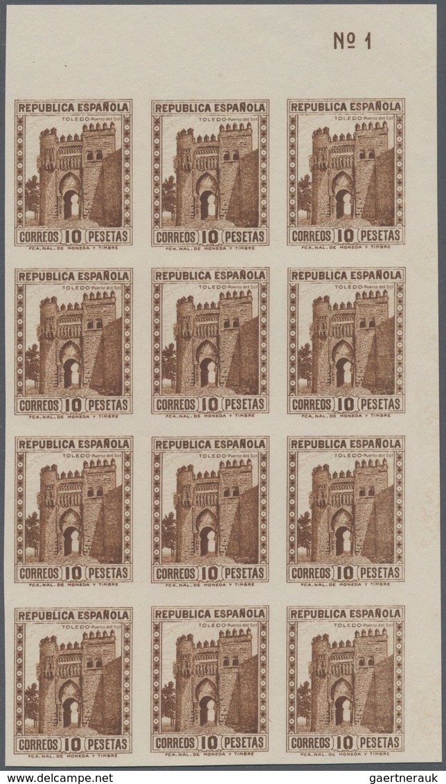 Spanien: 1932, Toldeo Sun Gate 10pta. Brown In A Lot With Approx. 550 IMPERFORATE Stamps Mostly In B - Usados