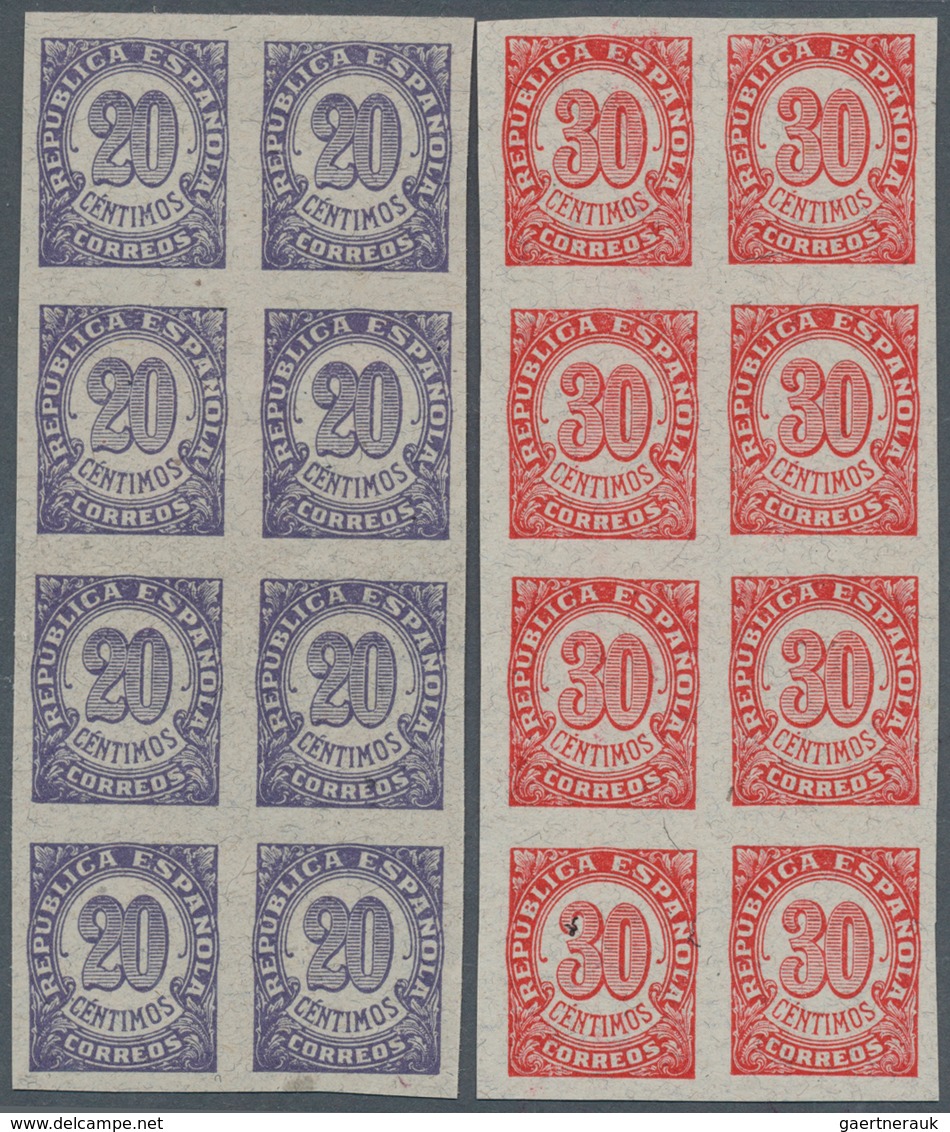 Spanien: 1938, Numeral Definitives Two IMPERFORATE Values In Different Quantities Incl. 20c. Violet - Usados