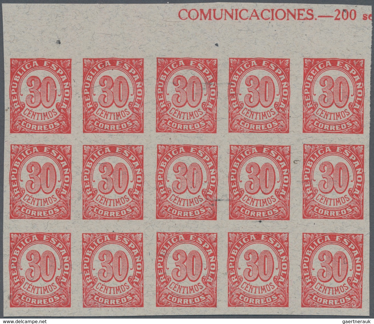 Spanien: 1938, Numeral Definitive 30c. Carmine On Grey Paper In A Lot With About 2.000 (!) IMPERFORA - Usados