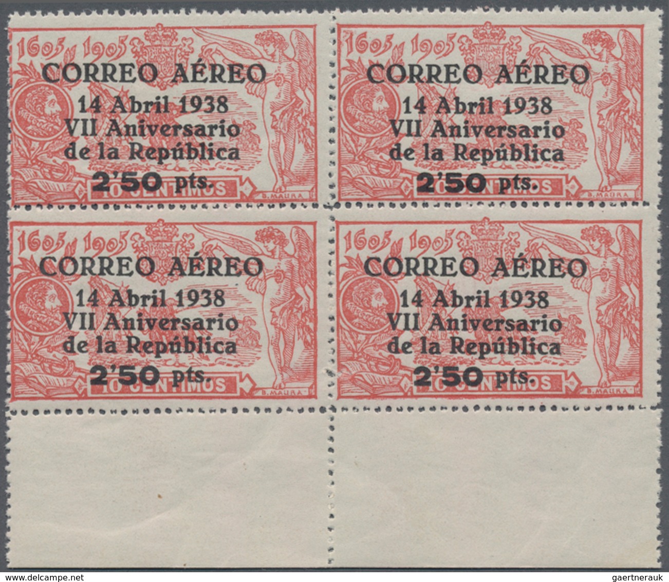 Spanien: 1938, 7 Years Of Republic Airmail Issue 10c. Red Optd. 'CORREO AEREO / 14 Abril 1938 / VII - Used Stamps