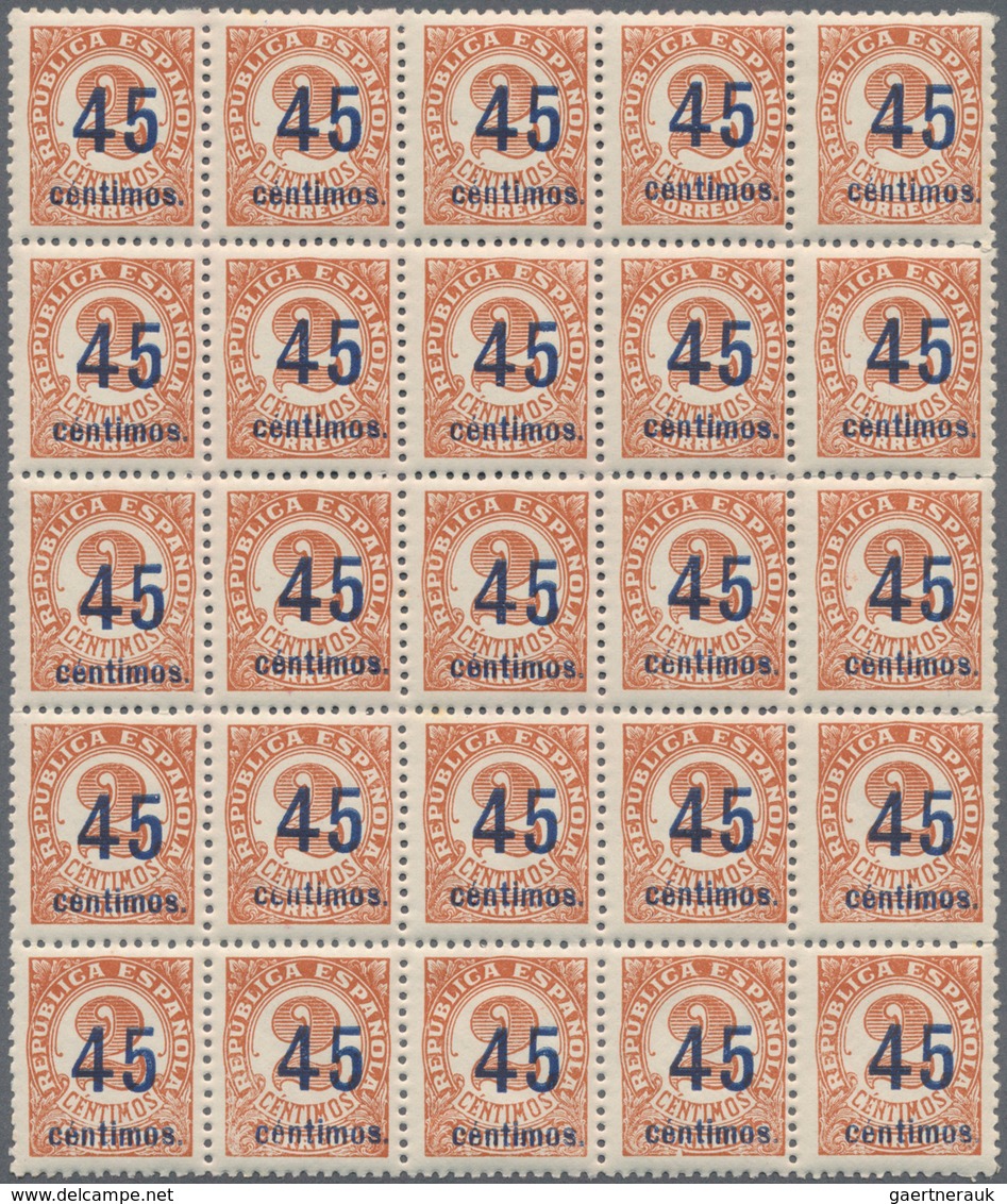 Spanien: 1938, Numeral Issue 2c. Red-brown ‚Republica Espanola‘ Surcharged ‚45 Centimos‘ In A Lot Wi - Gebraucht