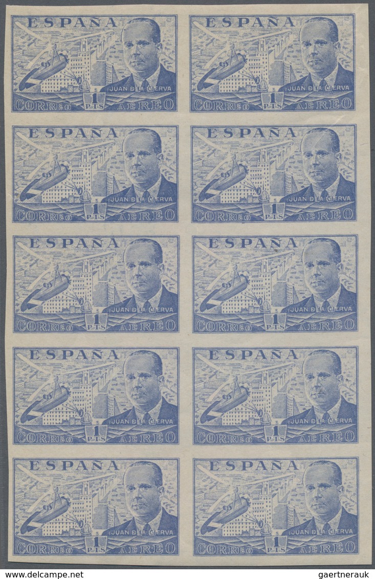 Spanien: 1940, Juan De La Cierva Airmail Issue 1pta. Blue In A Lot With Approx. 250 IMPERFORATE Stam - Gebraucht