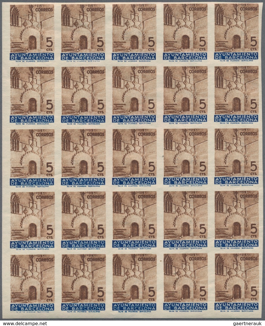 Spanien - Zwangszuschlagsmarken Für Barcelona: 1936, Town Hall Of Barcelona 5c. Brown/blue With Blac - Impuestos De Guerra