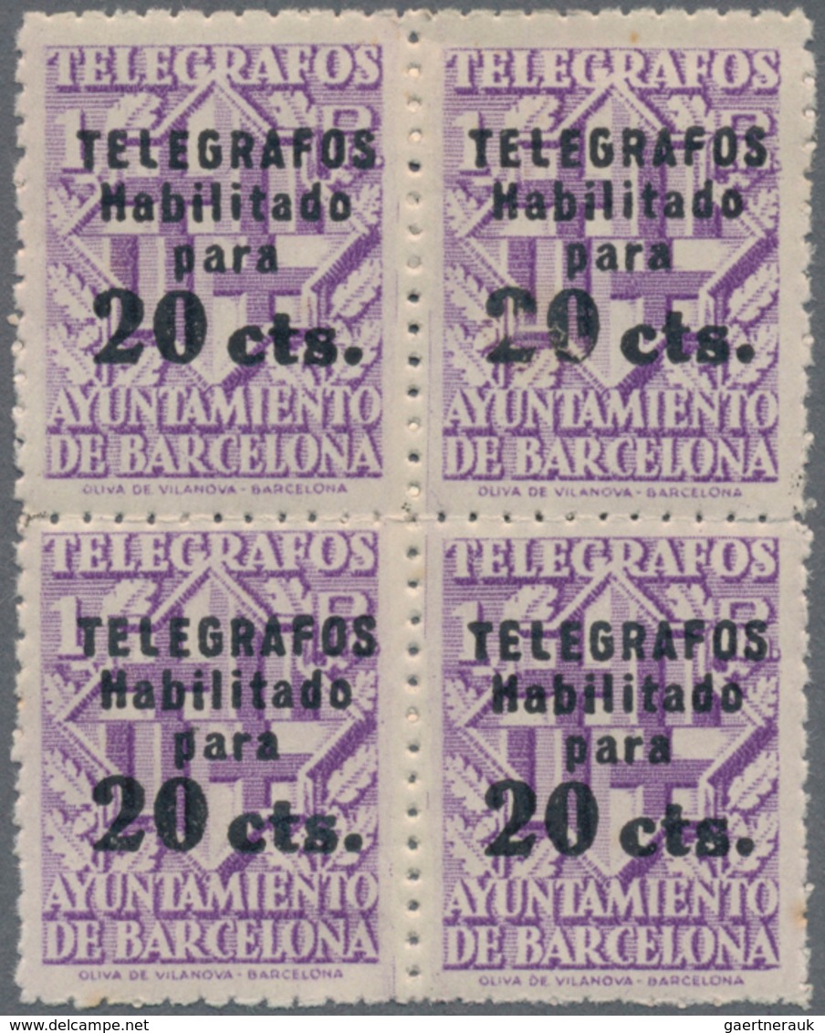 Spanien - Zwangszuschlagsmarken Für Barcelona: TELEGRAPH STAMPS: 1942/45, Provisional Issue 1pta. Vi - Impuestos De Guerra
