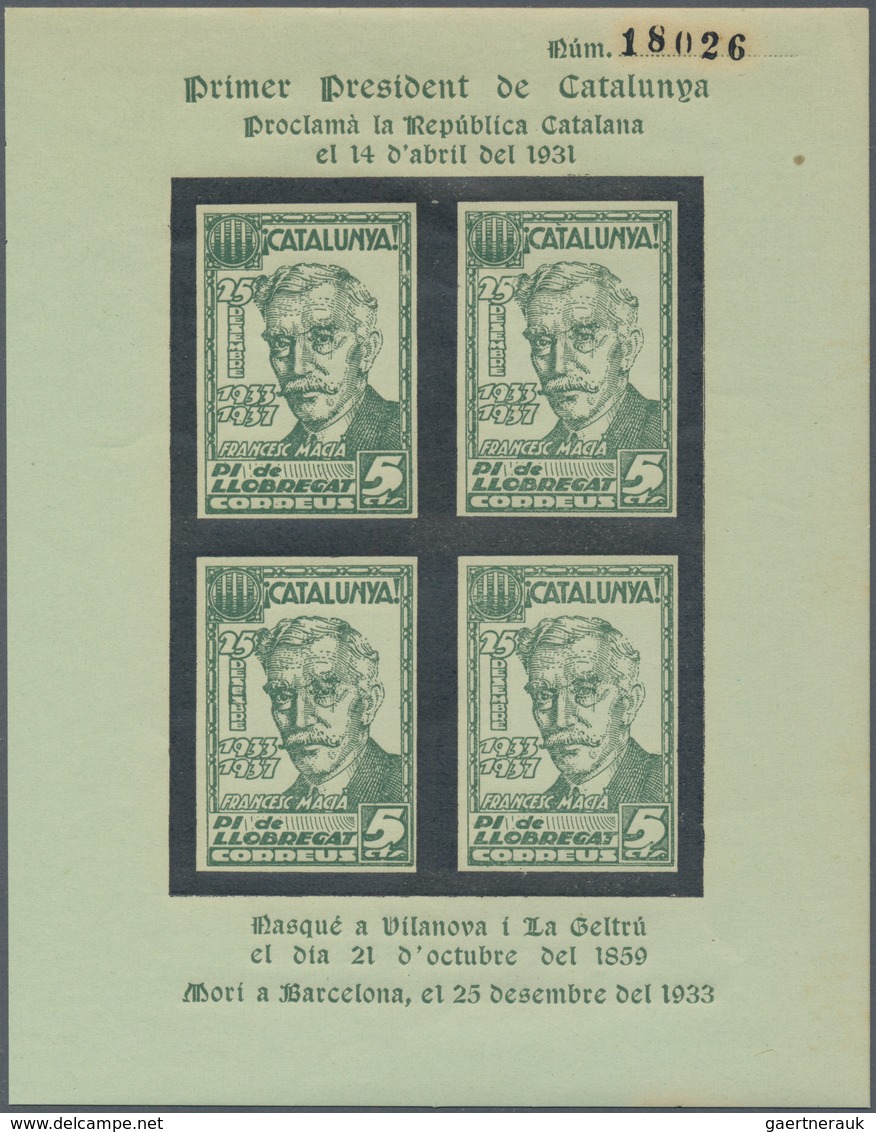 Spanien - Lokalausgaben: 1937, PI DE LLOBREGAT (Catalunya): Accumulation With About 405 Imperforate - Emisiones Nacionalistas