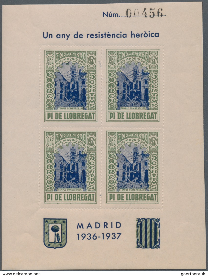 Spanien - Lokalausgaben: 1937, PI DE LLOBREGAT: Accumulation Of Four Different Imperforate Or Zig-za - Nationalistische Ausgaben