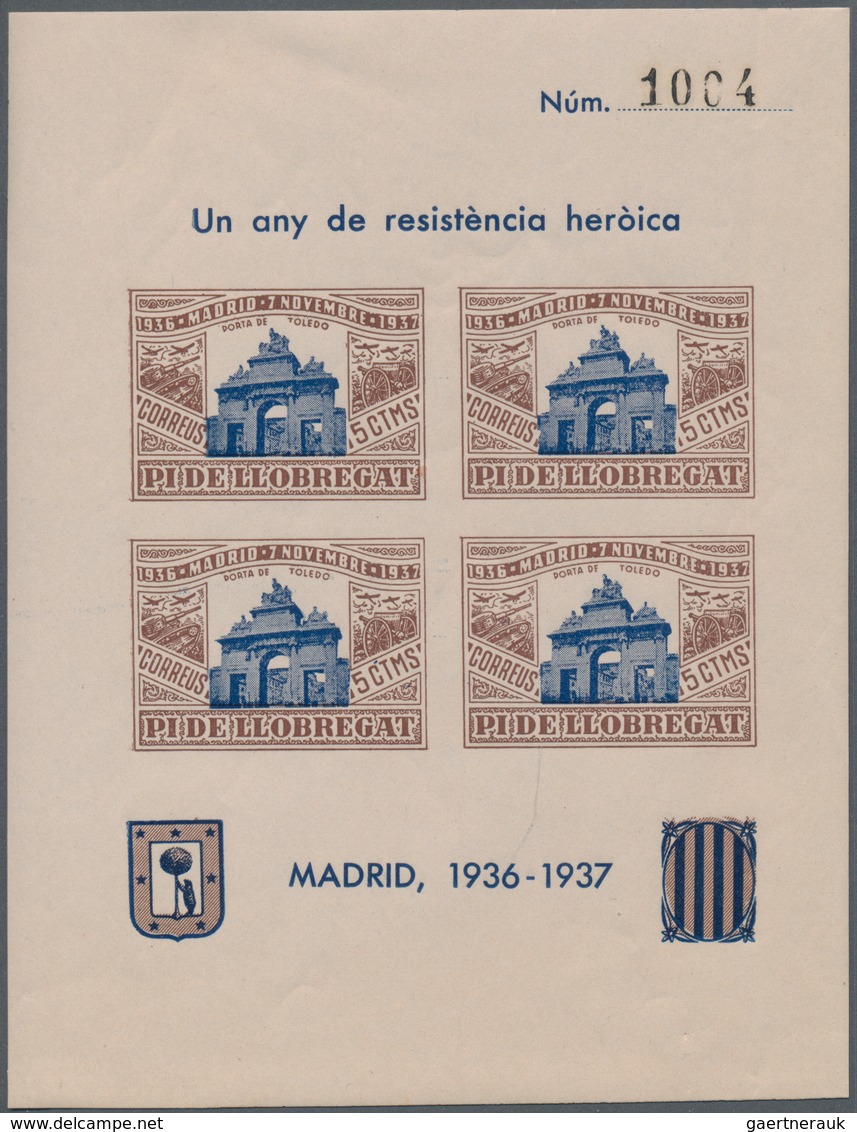Spanien - Lokalausgaben: 1937, PI DE LLOBREGAT: Accumulation Of Four Different Imperforate Or Zig-za - Nationalistische Ausgaben