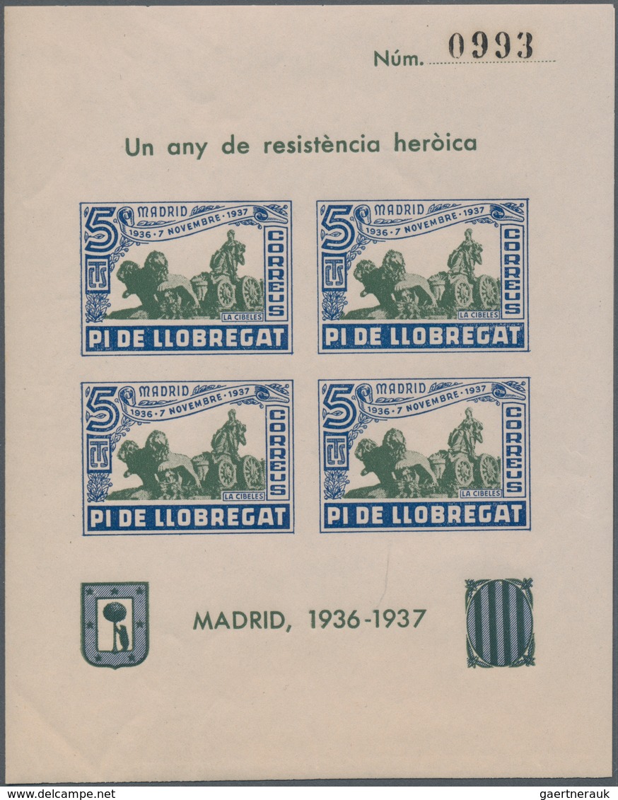 Spanien - Lokalausgaben: 1937, PI DE LLOBREGAT: Accumulation Of Four Different Imperforate Or Zig-za - Nationalistische Ausgaben