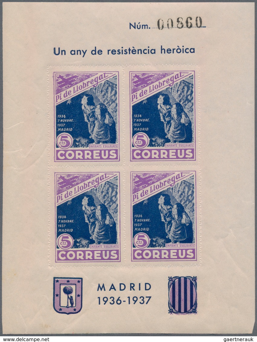 Spanien - Lokalausgaben: 1937, PI DE LLOBREGAT: accumulation of four different ZIG-ZAG ROULETTED min