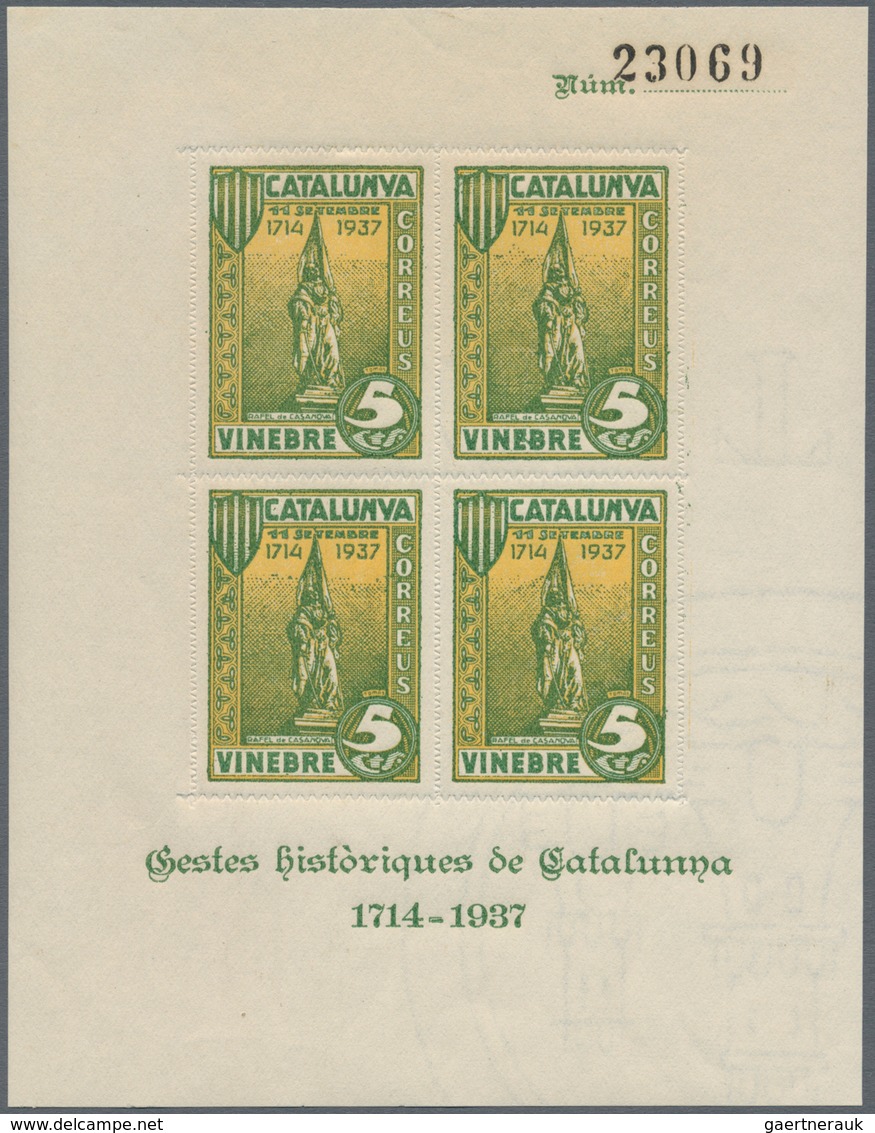 Spanien - Lokalausgaben: 1937, VINEBRE: Accumulation Of Two Different Miniature Sheets 4 X 5cts. In - Nationalistische Ausgaben