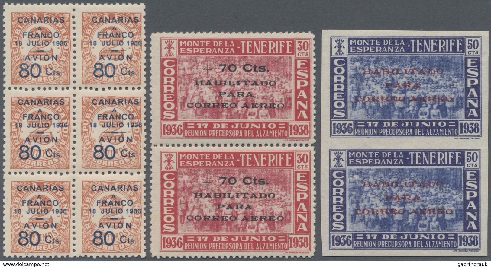 Spanien - Kanarische Inseln (1936/38): Flugpostmarken: 1937, Numerals 2c. Pale Brown With Blue Opt. - Cartas & Documentos