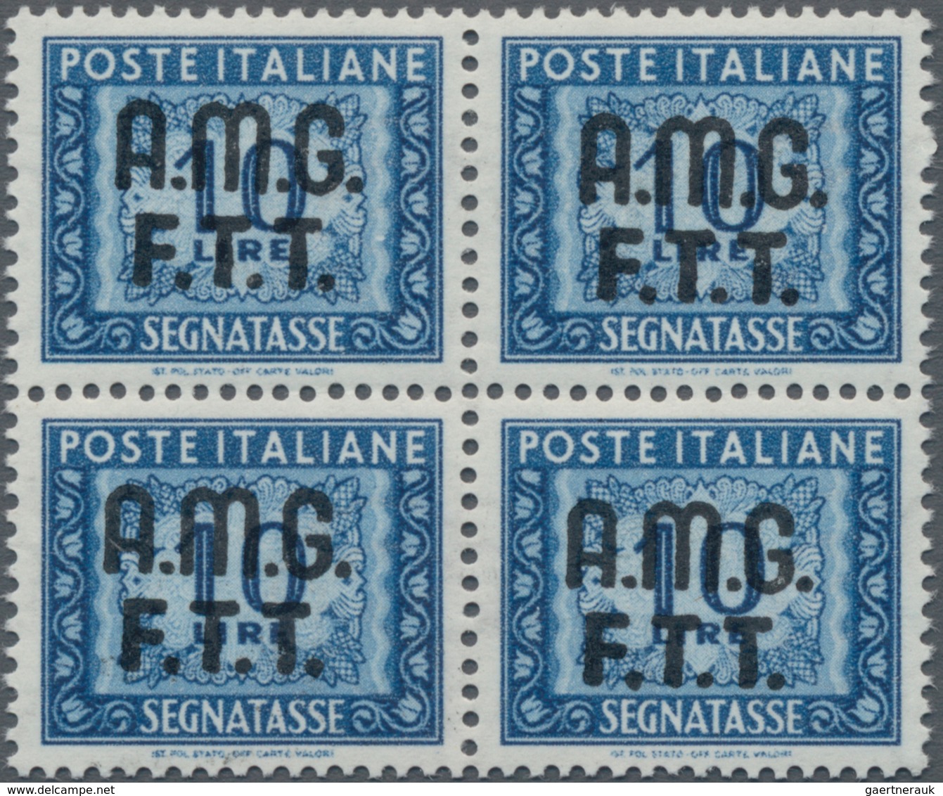 Triest - Zone A - Portomarken: 1949, Italy Postage Due 10l. Blue Optd. ‚A.M.G./F.T.T.‘ In A Lot With - Postage Due