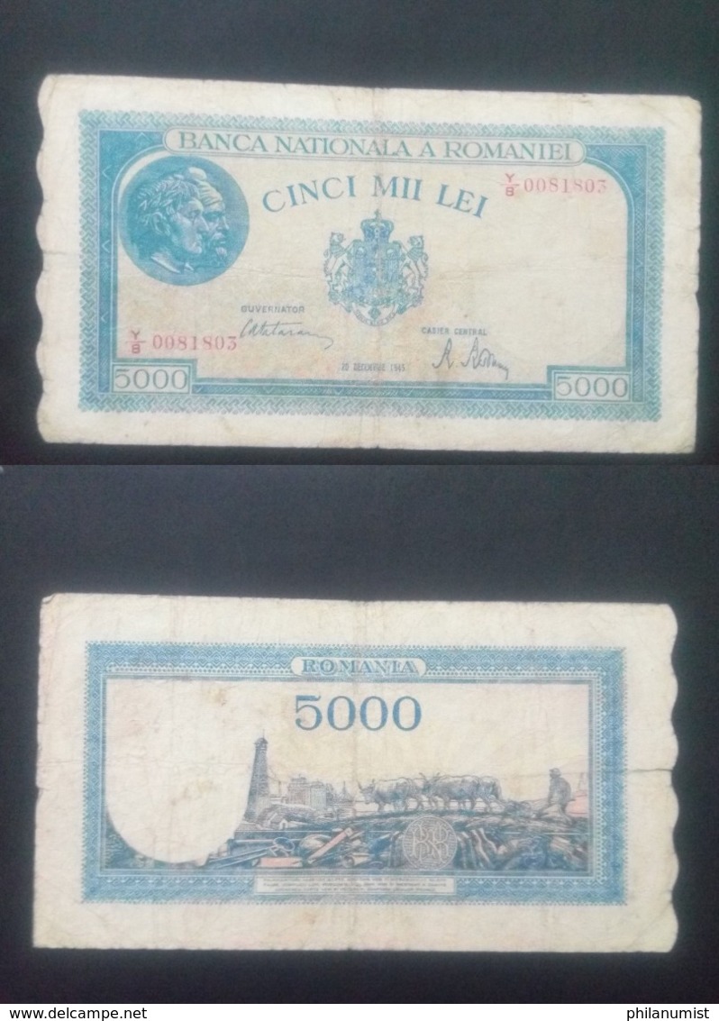 ROMANIA 5000 LIES BANKNOTE 2Oth DECEMBER 1945 CIRCULATED LOOK !! - Roemenië