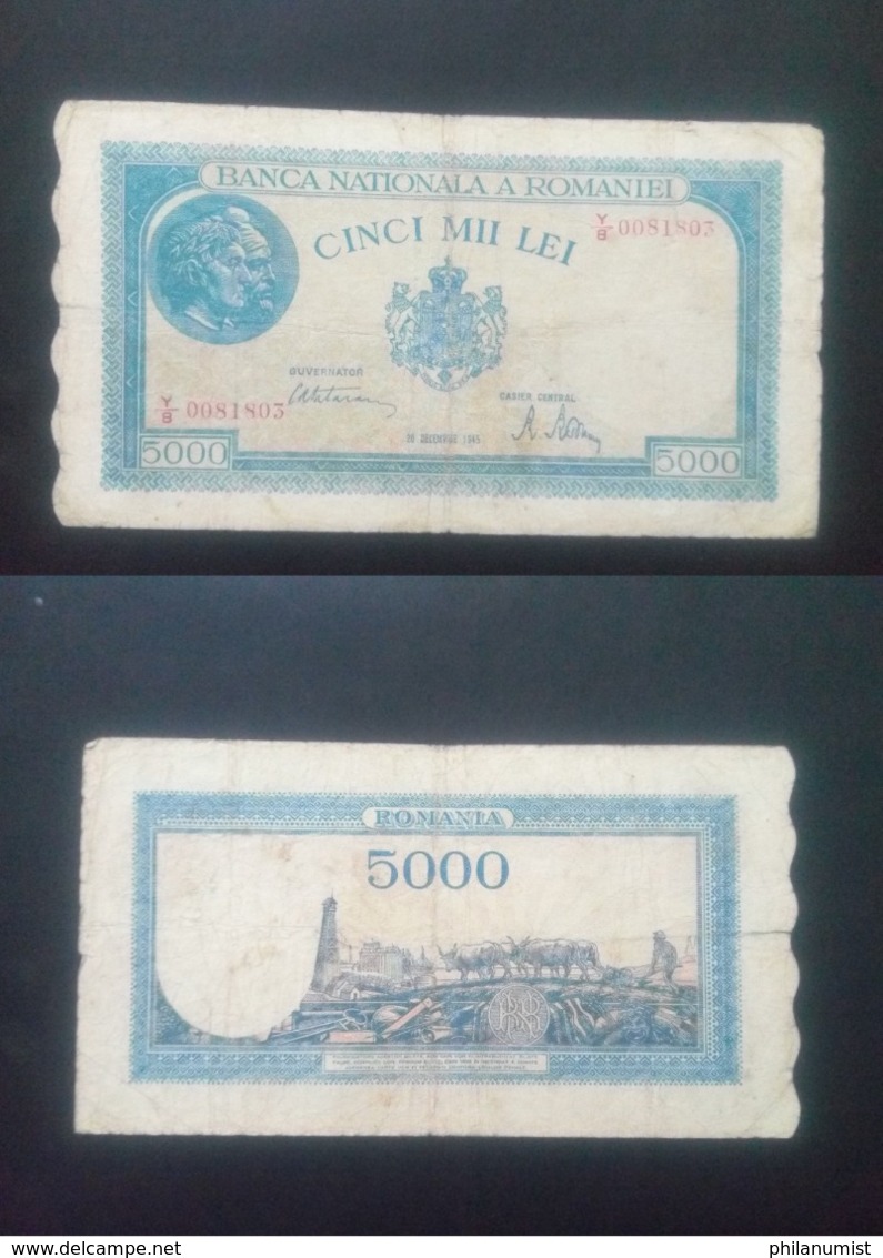 ROMANIA 5000 LIES BANKNOTE 2Oth DECEMBER 1945 CIRCULATED LOOK !! - Roemenië