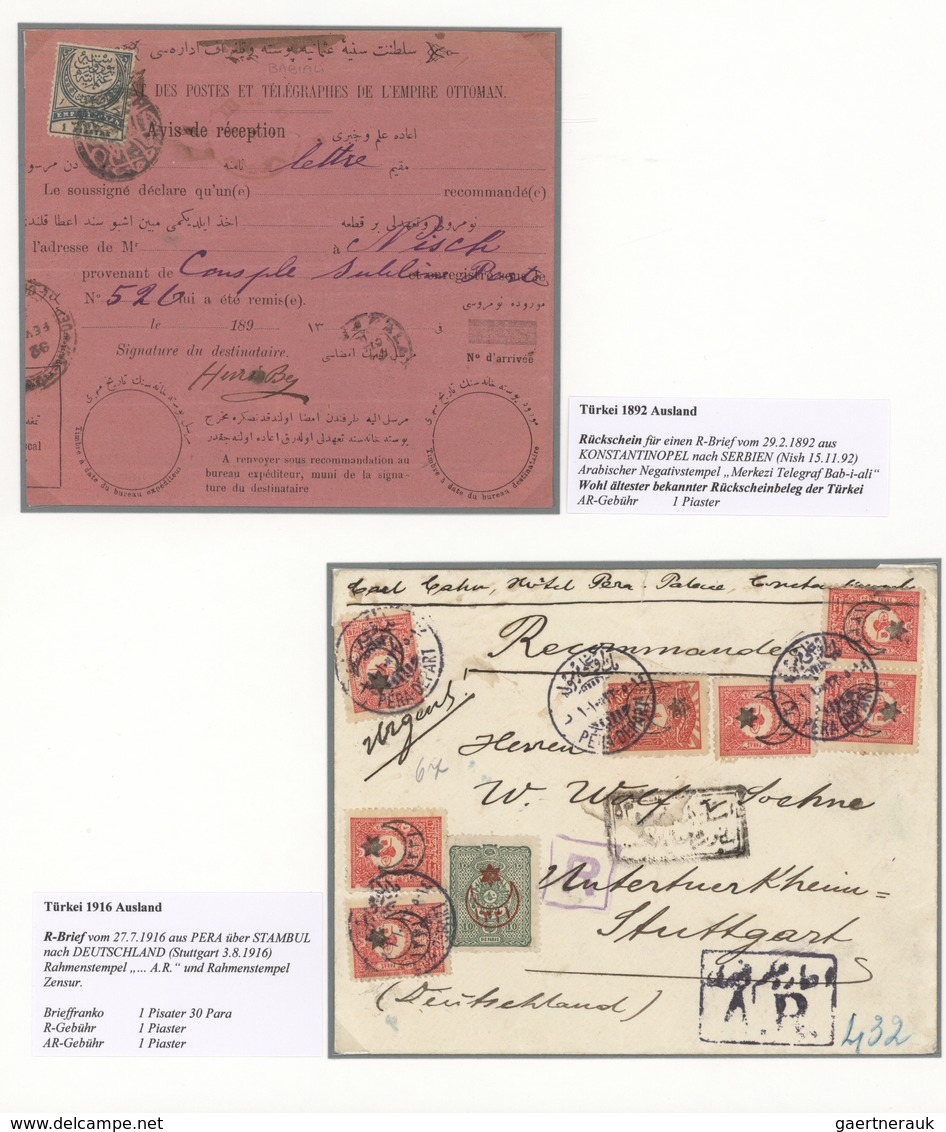 Türkei: 1892/1917, AVIS DE RECEPTION, Lot Of Seven Entires, Incl. 1892 Franked Receipt Form, 1902 Te - Usados